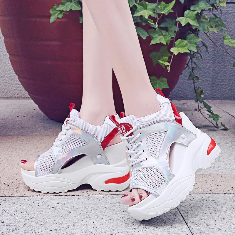 2019 Summer Chunky Sandals Women 11cm Wedge High Heels Shoes Female Lace Up Platform Mesh Casual Summer Slippers Woman Sandal 2019 Summer Chunky Sandals Women 11cm Wedge High Heels Shoes Female Lace Up Platform Mesh Casual Summer Slippers Woman Sandal