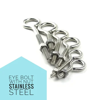 

5pcs / 2pcs / 1pc Big 304 Stainless Steel Eye Bolt with Nut Assembled for Rope and Cable Attachment