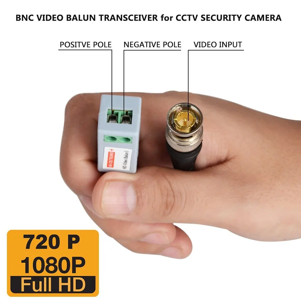 Passive Twisted Video Balun Transceiver Male BNC to CAT5 RJ45 UTP for CCTV AHD DVR Security Camera System