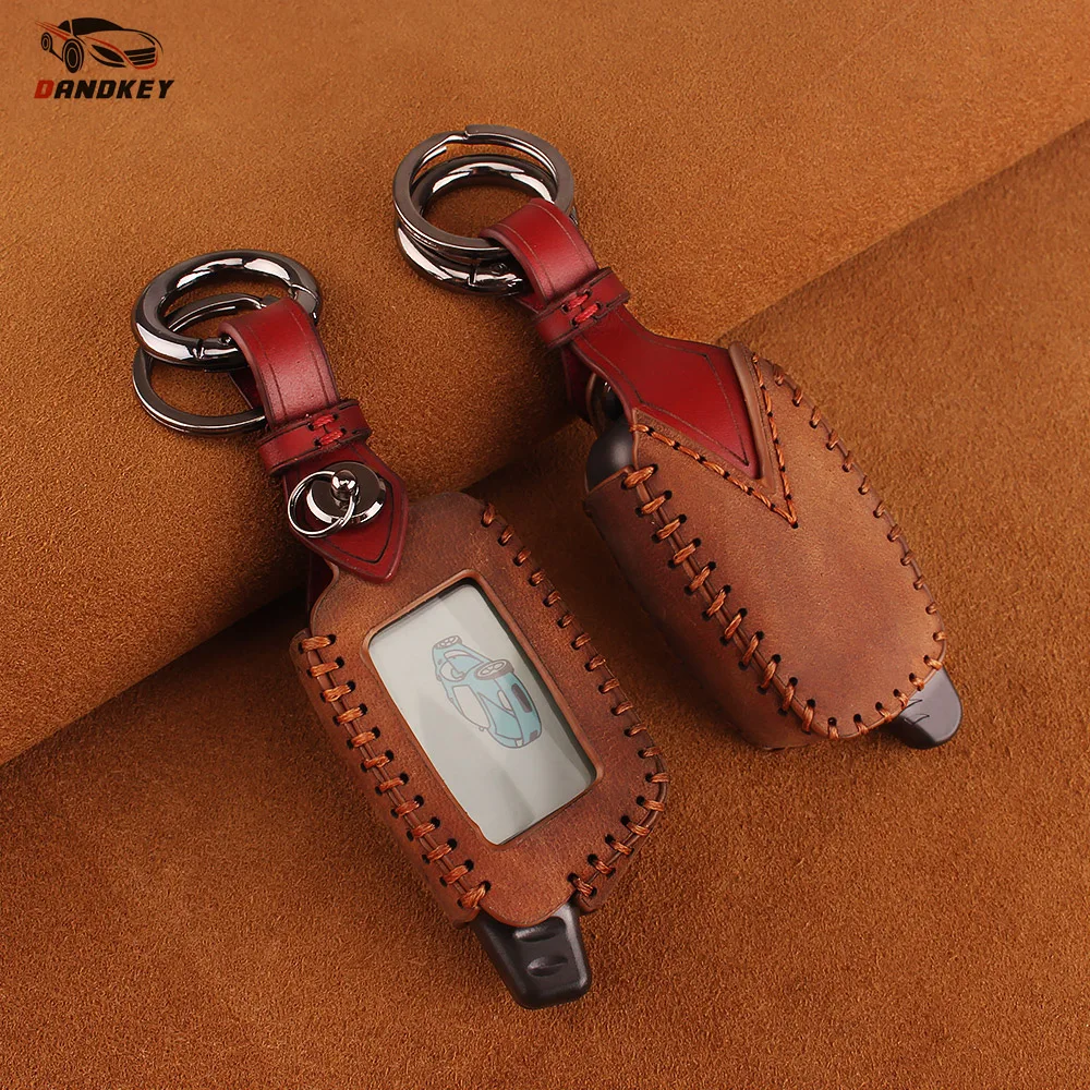 

Dandkey Leather Key Case For 2 Way Car Alarm LCD Remote Control Key For Original StarlineTamarack Fob Chain Tomahawk X5 keychain