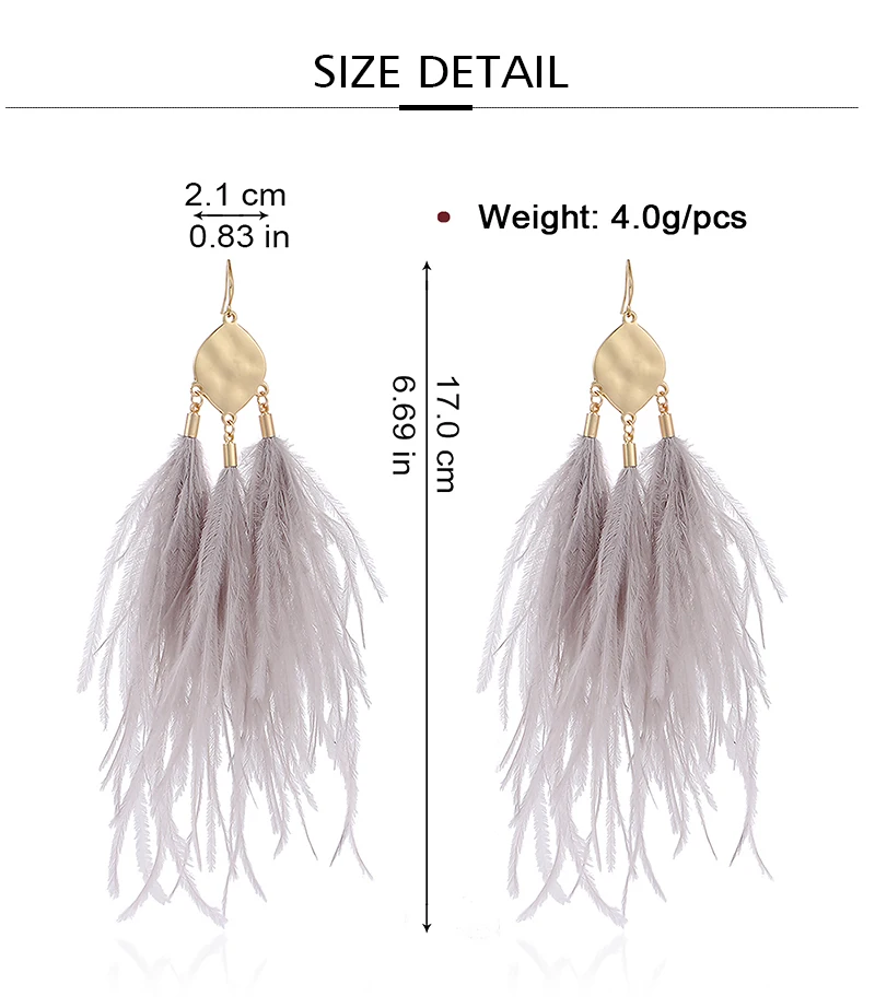 Серьги Badu в винтажном стиле из страусиных перьев, длинные серьги в виде капель для женщин, зима, осень, зима, серьги, светильник, перья, рождественское ювелирное изделие