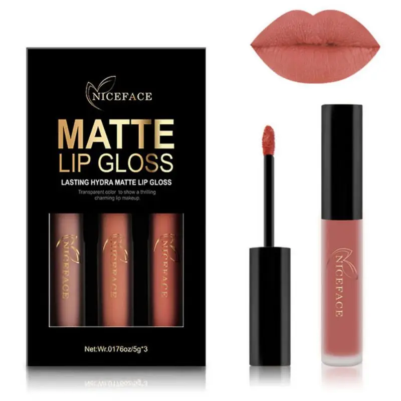 

3pcs Matte Lip Gloss Set Maquiagem Liquid Lipstick Women Make up Cosmetics Pigments