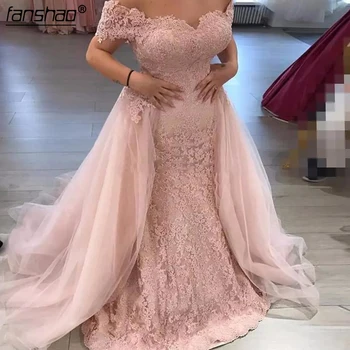 

Pink Muslim Evening Dress Mermaid Sweetheart Tulle Appliques Islamic Dubai Saudi Arabic Long Evening Gown Prom Dress