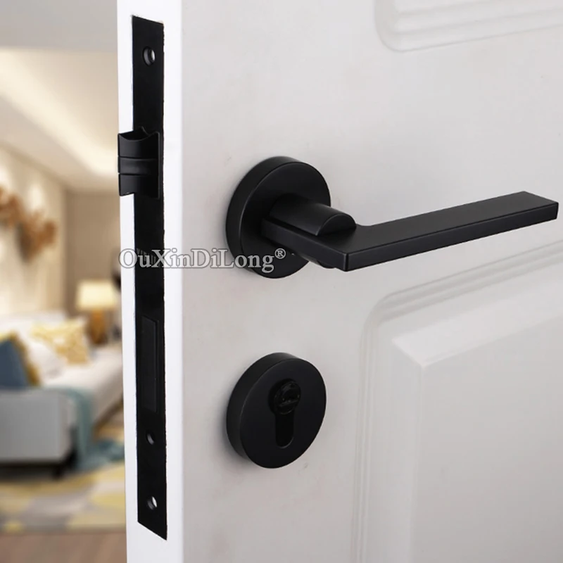 Top Quality European Black Mortise Door Lock Set Copper Interior Entry Silent Door Lever Lock for L - 33035075270