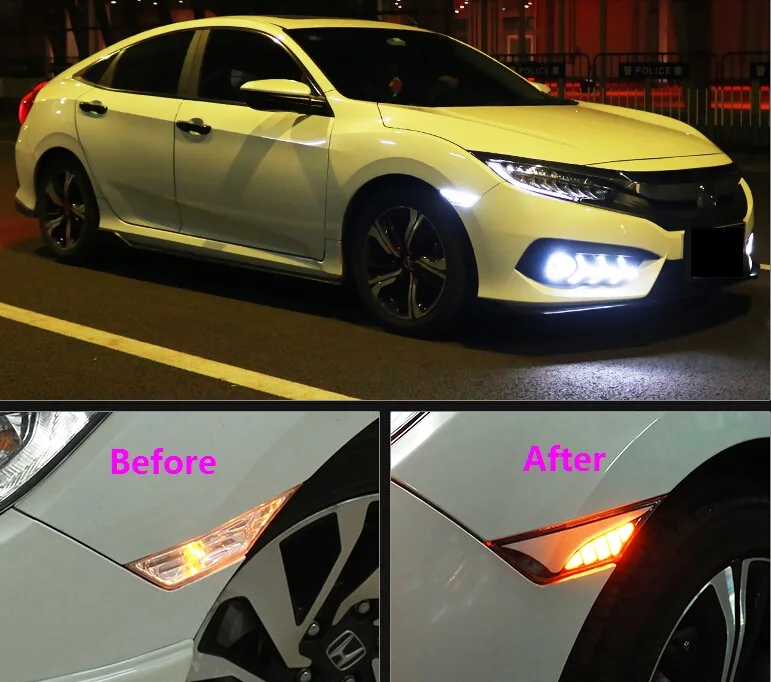 

CAPQX 2pcs For Honda Civic 2016 2017 Auto Front LED Fender Side Marker Light side turn signal lamp
