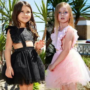 

2019 New Toddler Kids Baby Girls Princess Tutu Tulle Dress Little Girls Cross Strap Sundress Clothes Summer Outfits