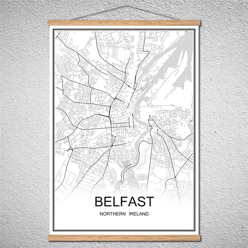 

Customized Pattern BELFAST World City map Oil Painting Modern poster Canvas With Frame Abstract print picture Cafe Decor