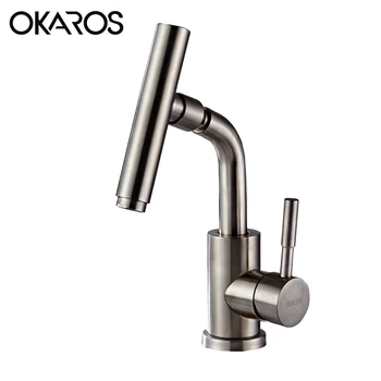 

OKAROS Unique Bathroom Faucet 304 Stainless Steel Basin Sink Mixer Water Tap Nickle Brushed 360 Degree Swivel Spout Tap M050-N