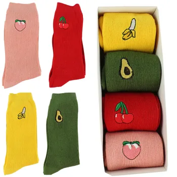 

Women's Fruit Print Sock Retro Embroidery Long Colorful Funny Socks Women Girls Multicolor Socks