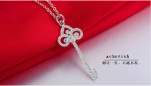 Free Shipping Elegant NSCD Synthetic female 66pcs key Dia mond Pendant women Sweater Necklace include sterling silver Chain