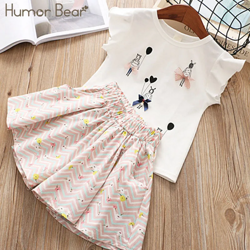 Humor bear/Одежда для девочек коллекция года, фирменные комплекты дизайнерской одежды для маленьких девочек одежда для малышей Топы для маленьких девочек+ штаны, От 2 до 6 лет - Цвет: pink BL1127I
