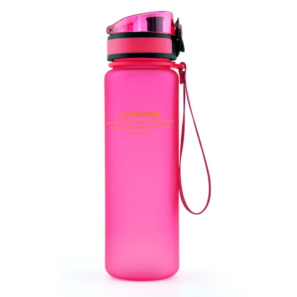 Настоящее Белка Uzspace Портативный Motion Моя Бутылка Воды tritan Bpa Бесплатно Пластиковый Стаканчик Для Спорта Отдых На Природе 350/500/650/1000 мл - Цвет: Pink