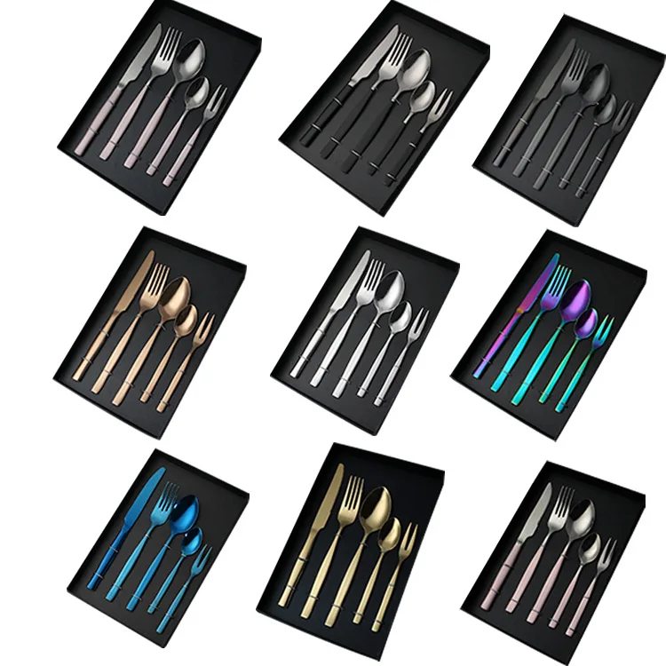 

5 pcs/set stainless steel cutlery fork spoon knife set Wester steak Kitchen Dinnerware Party Tableware Set