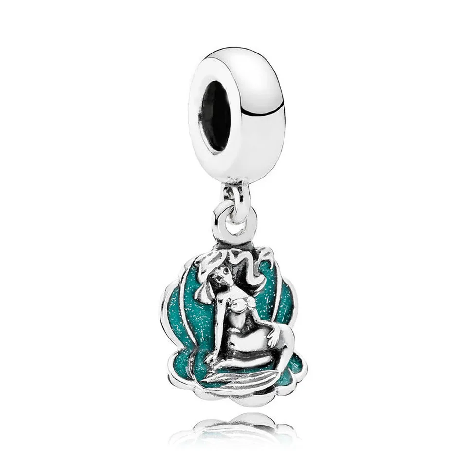 

925 Sterling Silver DIY Jewelry Ariel & Sea Shell Dangle Charm fit Pandora Bracelet Bangle Lady Gift Enamel