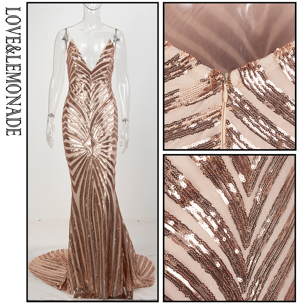 LOVE&LEMONADE Gold Deep V Neck Open Back