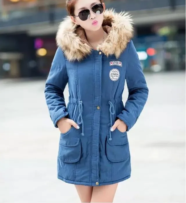 Пуховые парки, Новая модная зимняя куртка для женщин большие размеры корейский стиль, хлопковые, шерстяные, подчеркивающие фигуру, с завышенной талией, большие размеры Длинные рукава пальто с капюшоном для девочек