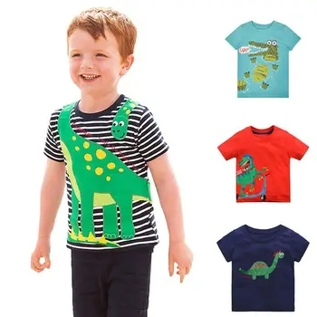

New Summer Boys Solid Dinosaur Printed T-shirts Leisure Cartoon Stripe Comfort New Boy Short Shirt Children Tops Tees