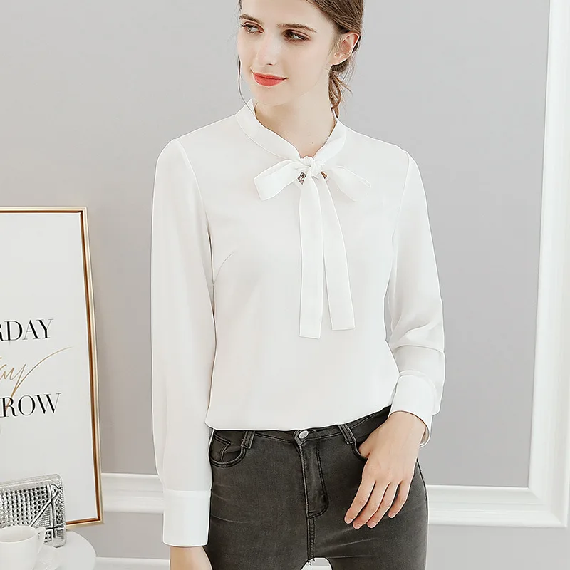 

women summer log sleeve solid bow casul blouse shirt women tops blouse shirt chiffon blouse womens tops and blouses