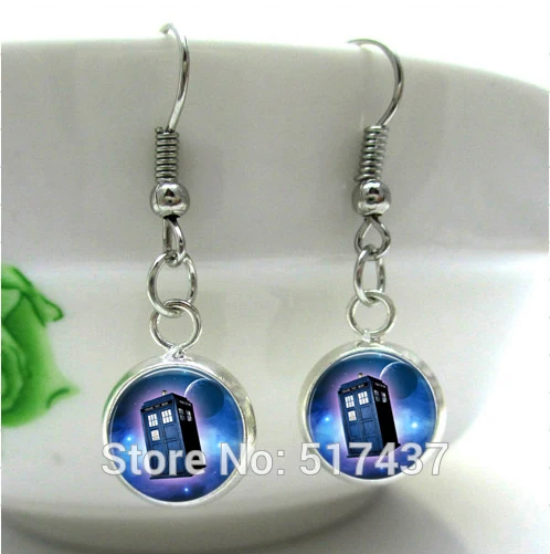

HE59 Doctor who tardis space Earrings moon space Jewelry doctor who TV Show police box tardis Art photo tardis jewelry