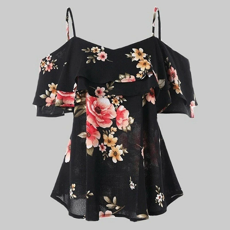 Floral Printed Blouse Woman Loose Sexy Shirt 2019 Women's Clothes Ladies Summer Boho Ruffles Shirts Female Cold Shoulder Tops