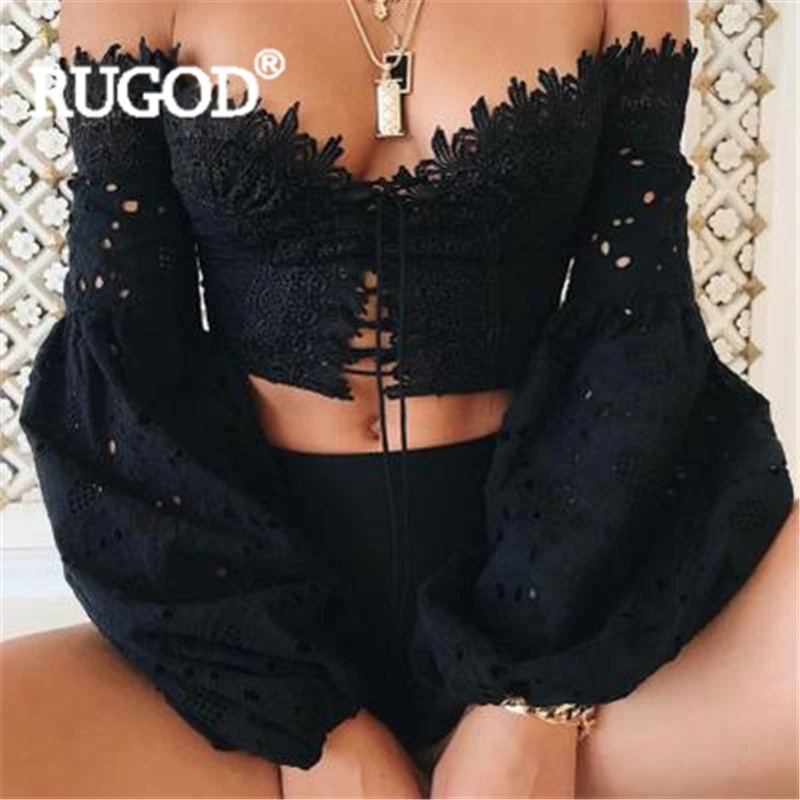 Женская футболка с вырезом лодочкой RUGOD однотонная облегающая вышивкой и