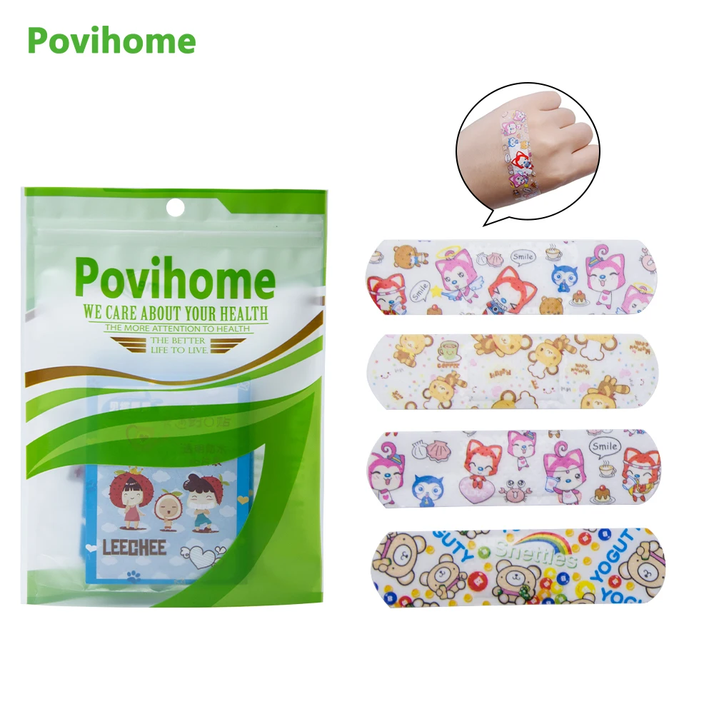 Povihome 100 шт/10 мешков пластыри с мультяшным рисунком останавливающая кровь повязка, помощь стерильные наклейки Клейкие повязки первой помощи детям C1201