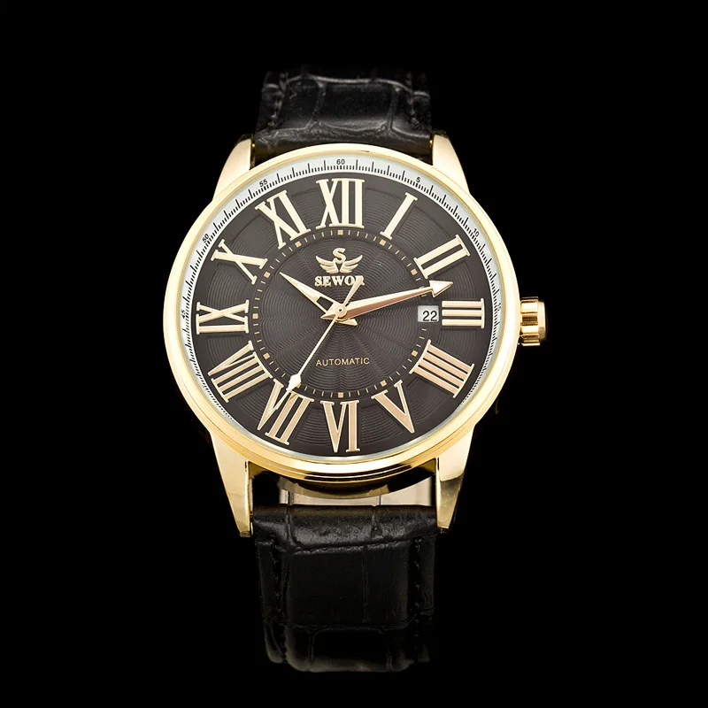 SEWOR модные механические Автоматические часы Подарочные часы мужские часы лучший бренд роскошные золотые скелетные спортивные часы