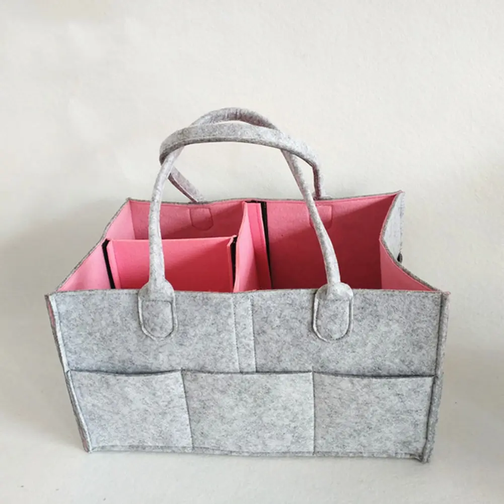 

1Pcs High Quality Felt Portable Storage Baskets 33X23X18CM Foldable Large Basket For Baby Diaper Home Organization