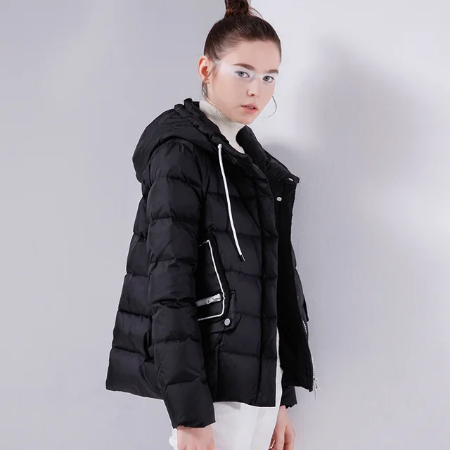 Toyouth/короткие пуховые пальто с большими карманами, 80% белый пуховик на утином пуху, женские парки с капюшоном, зимние теплые пуховики с буквенным принтом