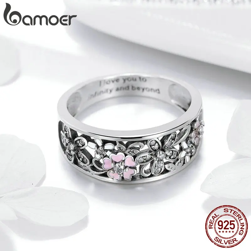 BAMOER Fashion 925 Sterling Silver Daisy Flower & Infinity Love Pave Finger Rings for Women Wedding Engagement Jewelry SCR390