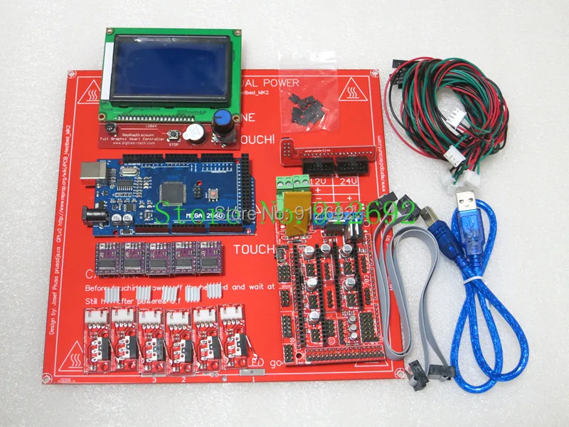  Reprap Ramps 1.4 Kit With Mega 2560 r3 + Heatbed mk2b + 12864 LCD Controller + DRV8825 +Mechanical switch +Cables For 3D Printer 