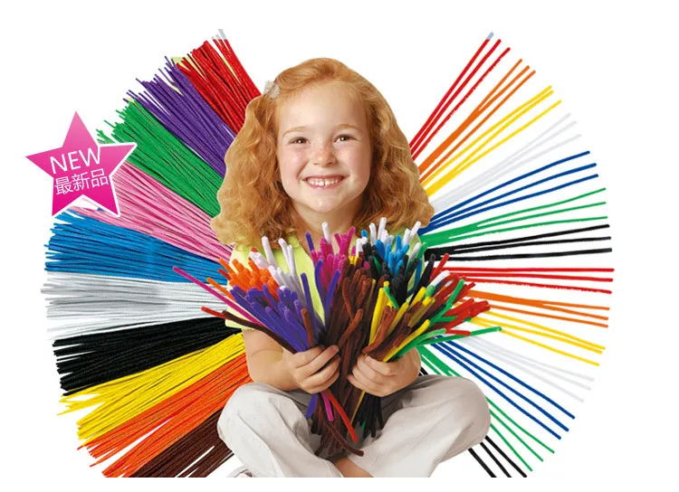 

Multicolor Mixed Plush Iron Wire Flexible Flocking Craft Sticks Pipe Cleaner Creativity Developing Kids DIY Toys