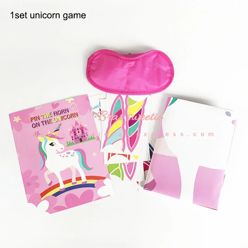 Вечерние одноразовые столовые приборы в виде единорога, баннеры с флагом, Детские баннеры для девочек на первый день рождения, вечерние скатерти - Цвет: pink unicorn game