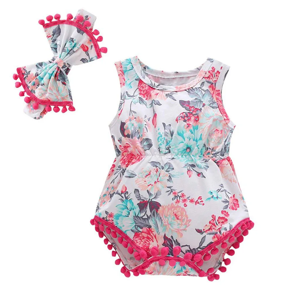 SZYADEOU для новорожденных одежда для малышей Летний комбинезон-песочник для маленьких девочек мальчиков цветочный Ленточки цветок meisje одежда Комплекты одежды L4