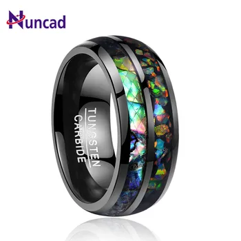 

2018 Unique wedding gift rings Classical never fade rings Retro electroplated black inlaid shells Opal dome tungsten rings