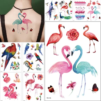 

1sheet Trendy Body Art arm shoulder Back Temporary tattoo Colored flamingo parrot bird unicorn rainbow cool DIY Tattoo Sticker