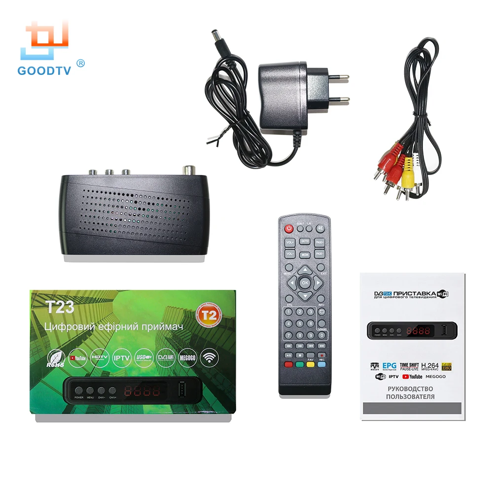 U2C DVB T2 Wi-Fi ТВ тюнер DVB-T2 ресивер Full-HD 1080P цифровой Смарт ТВ коробка Поддержка MPEG H.264 I P ТВ Встроенный Русский Руководство