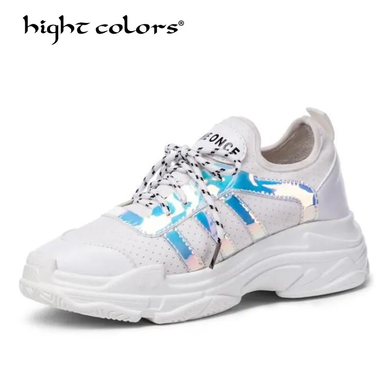 

Women High Platform Wedges Gladiator shoes Autumn 2018 Lace Up Sequined Cloth Round Toe Casual Pumps Comfortable shoes H898