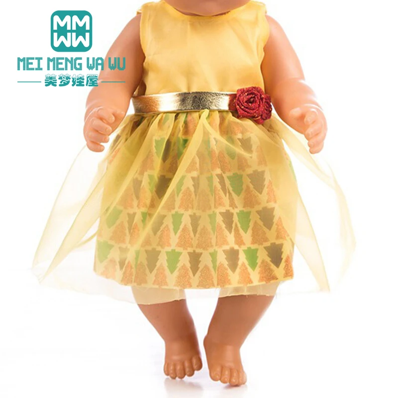 

Baby clothes for doll fit 43cm new born doll Accessories and American doll printed princess dress christmas