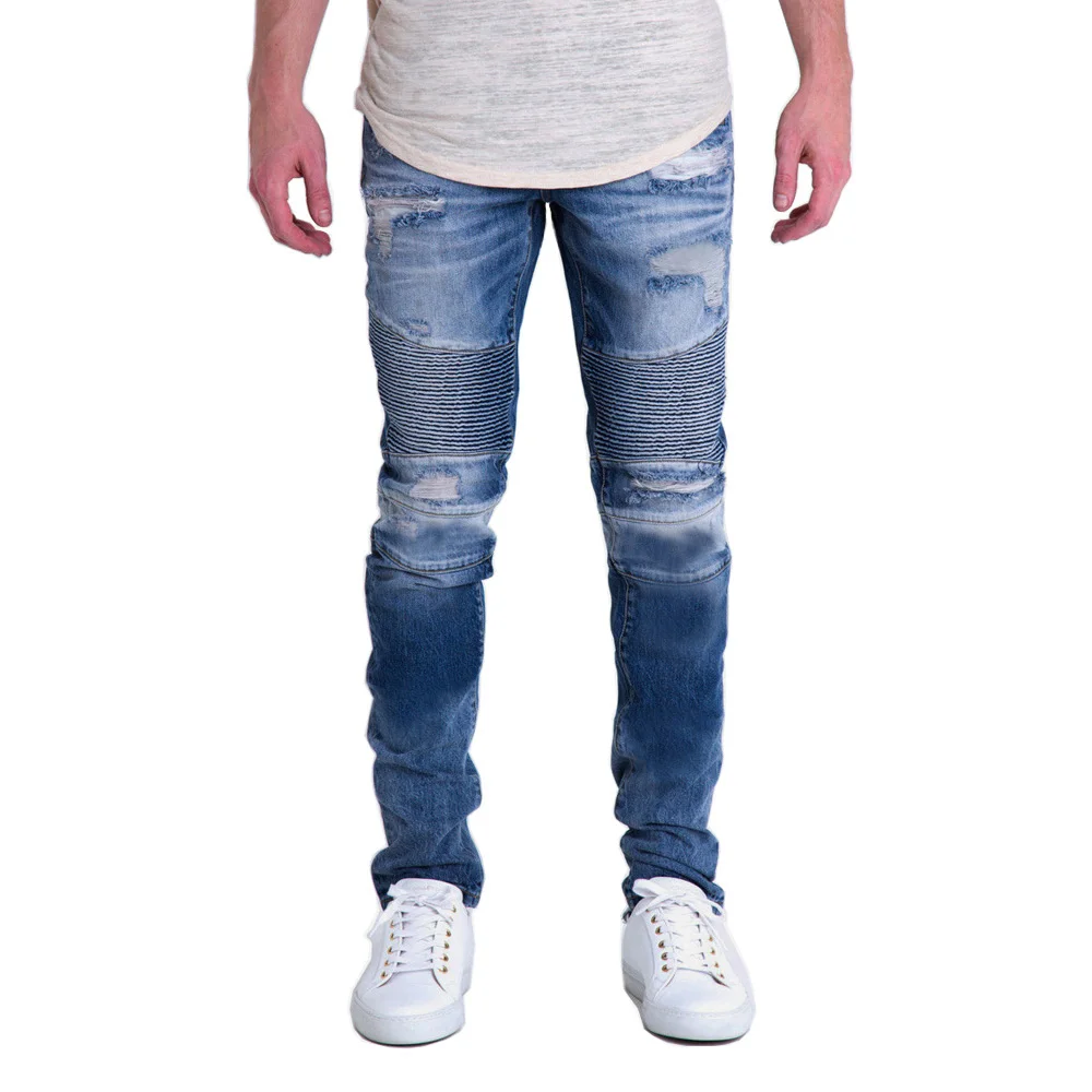 

Fashion Men Jeans Designer Biker Destroyed Jeans Motorcycle Ripped Skinny Pencil Jeans Y1702