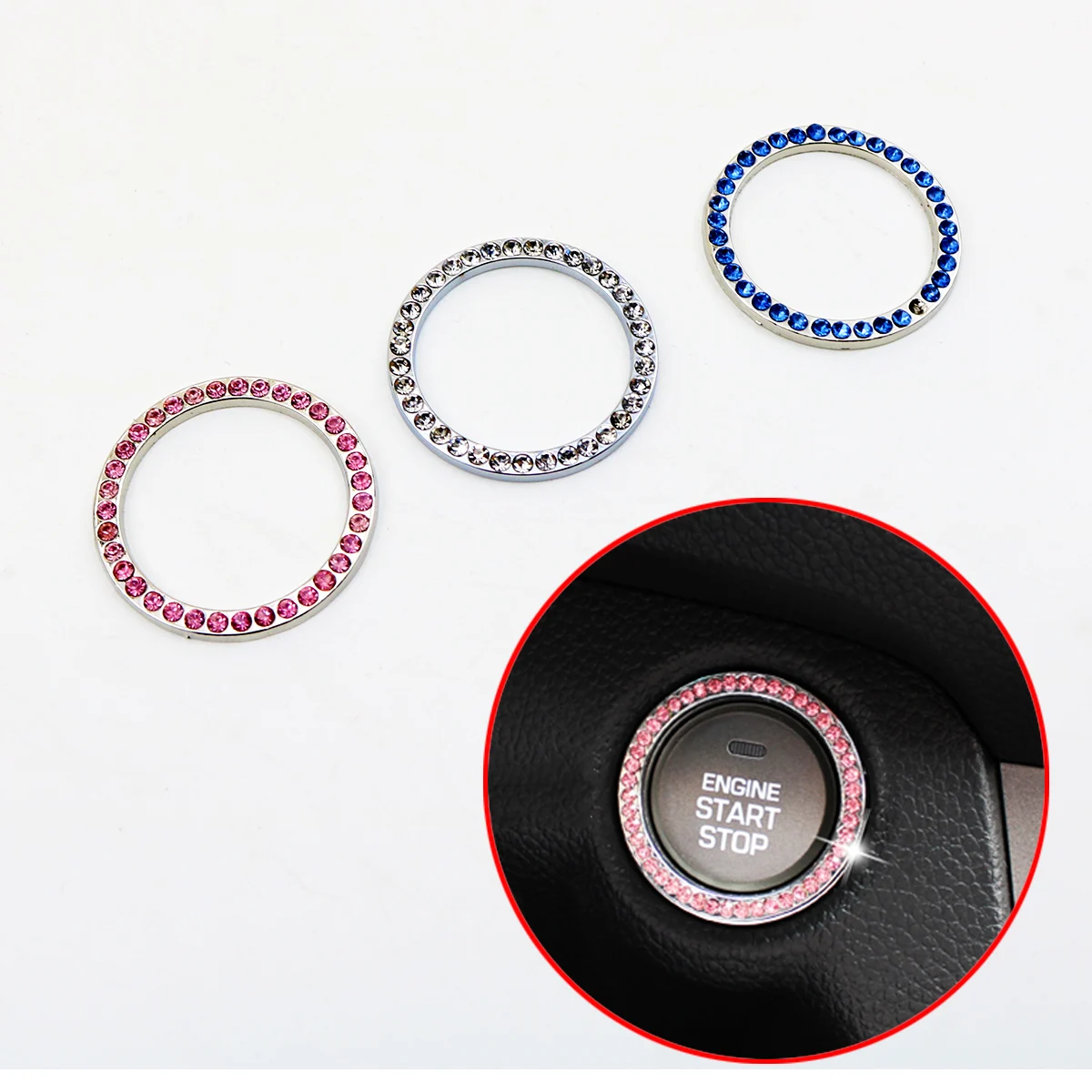 

Car Accessories Engine Start Stop One-key Push Button Ignition Circle Ring Keyless Cover Trim Crystal Diamond Parts Decorate