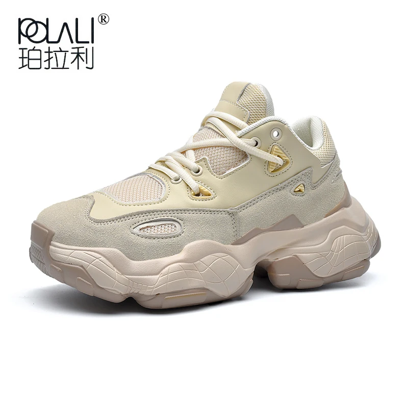 

POLALI Plus Size 47 Genuine Leather Chunky Sneakers Men Women 2019 Men's Platform Shoes Fashion Woman Trainers Man Footwear