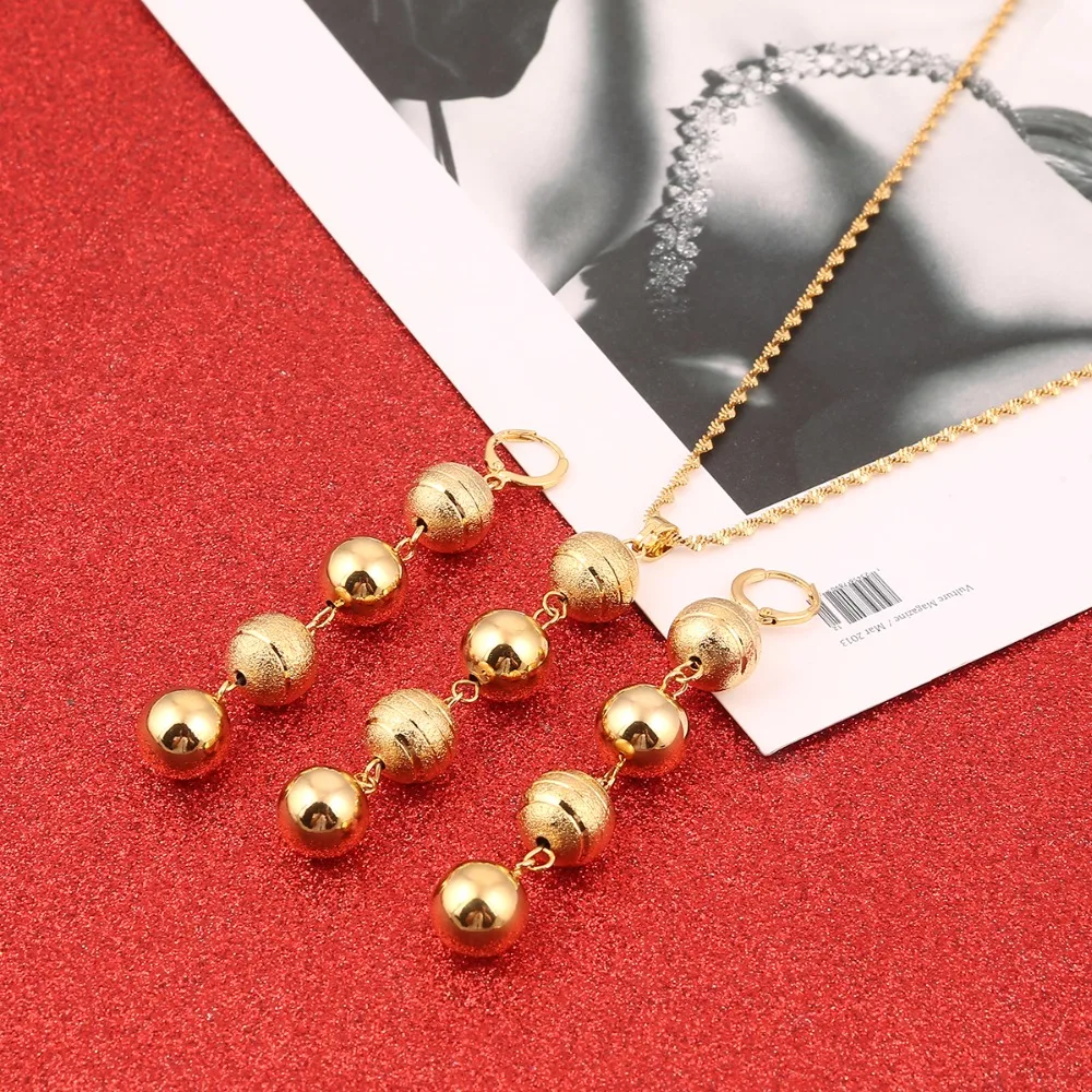 

Round Ball Pendant Necklace Chain Earrings Sets Jewelry Bead Necklaces Sets for Women