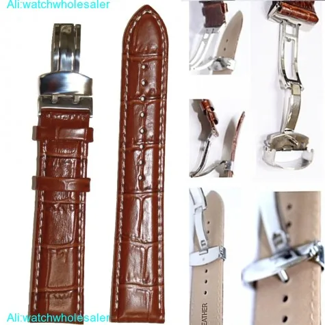 20mm Brown Stitch White All Genuine Leather Unisex Watch Band Straps WB1037G20GB
