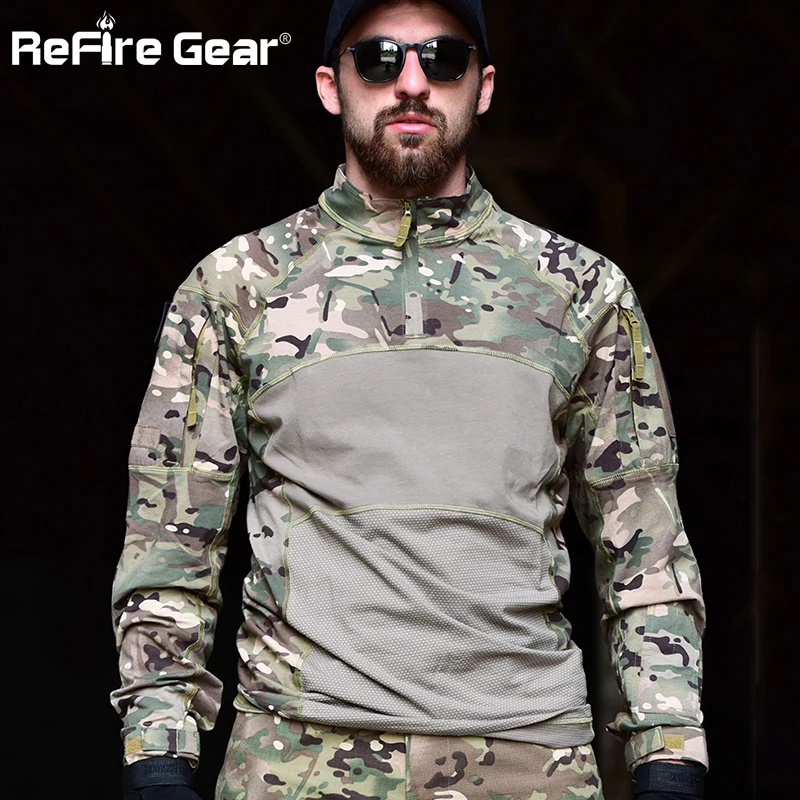 Мужская тактическая камуфляжная футболка ReFire Gear армейская с длинным рукавом из