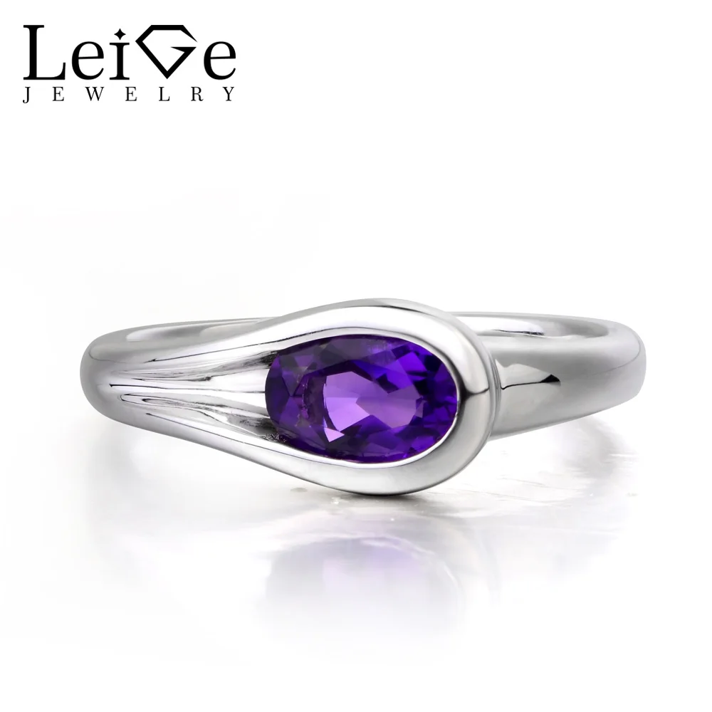 Leige Jewelry Natural Amethyst Ring Promise Purple Stone Genuine 925 Sterling Silver February Birthstone Wedding Gifts | Украшения и
