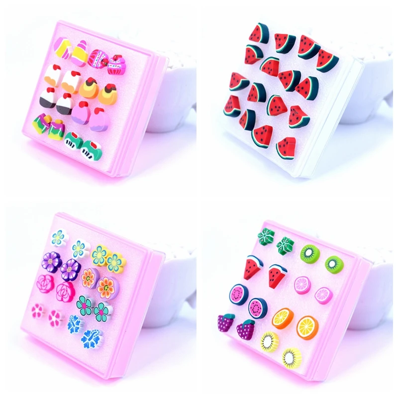 

8 Pairs/set Fashion Handmade Assorted Polymer Clay Stud Earrings Set Fruits Cartoon Earrings For Women Girls Children