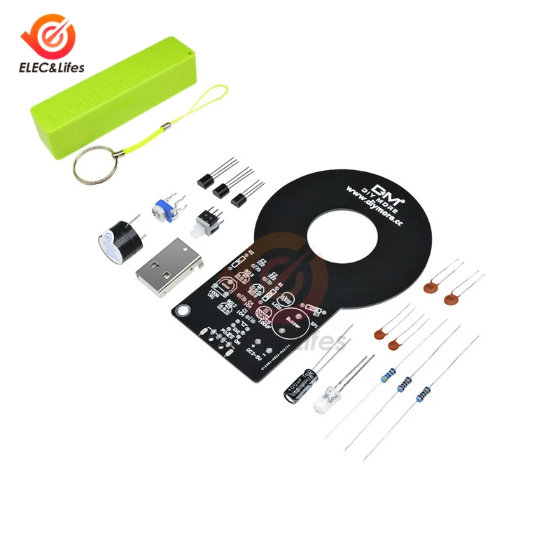 

1Set DC 3-5V Metal Detector Electronic DIY Kit 60mm Non-contact Sensor Board Module + 18650 USB Power Bank Battery Charger Case