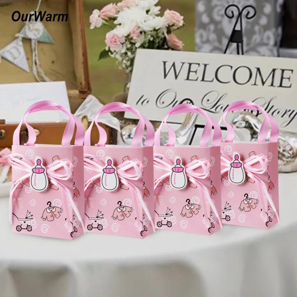 OurWarm 12 шт Babyshower мальчик девочка коробка шоколада печенья мешок торт упаковка бумажные мешки с ручками конфеты бар украшения