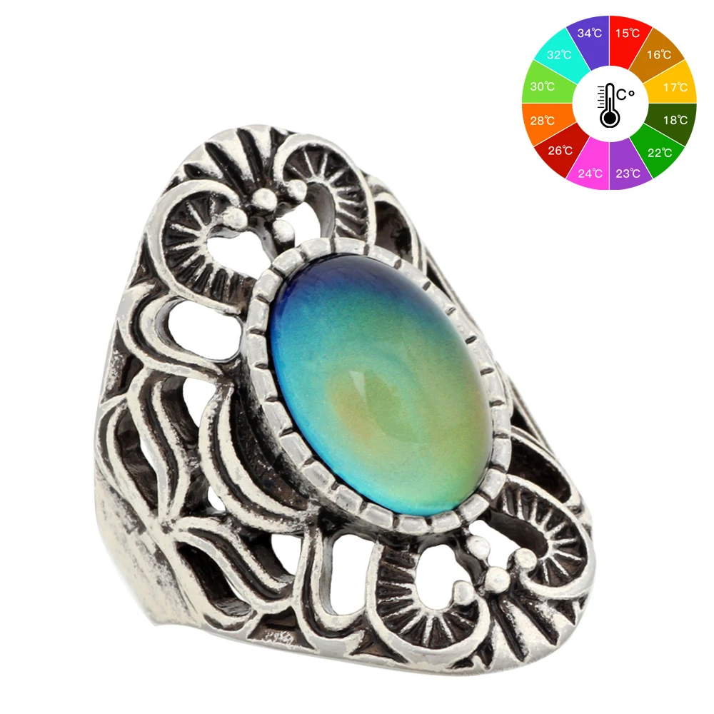 

Mojo Vintage Bohemia Retro Color Change Mood Ring Emotion Feeling Changeable Ring Temperature Control Ring for Women MJ-RS013